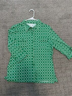 Charter Club Green Geometric Button-Down Shirt
